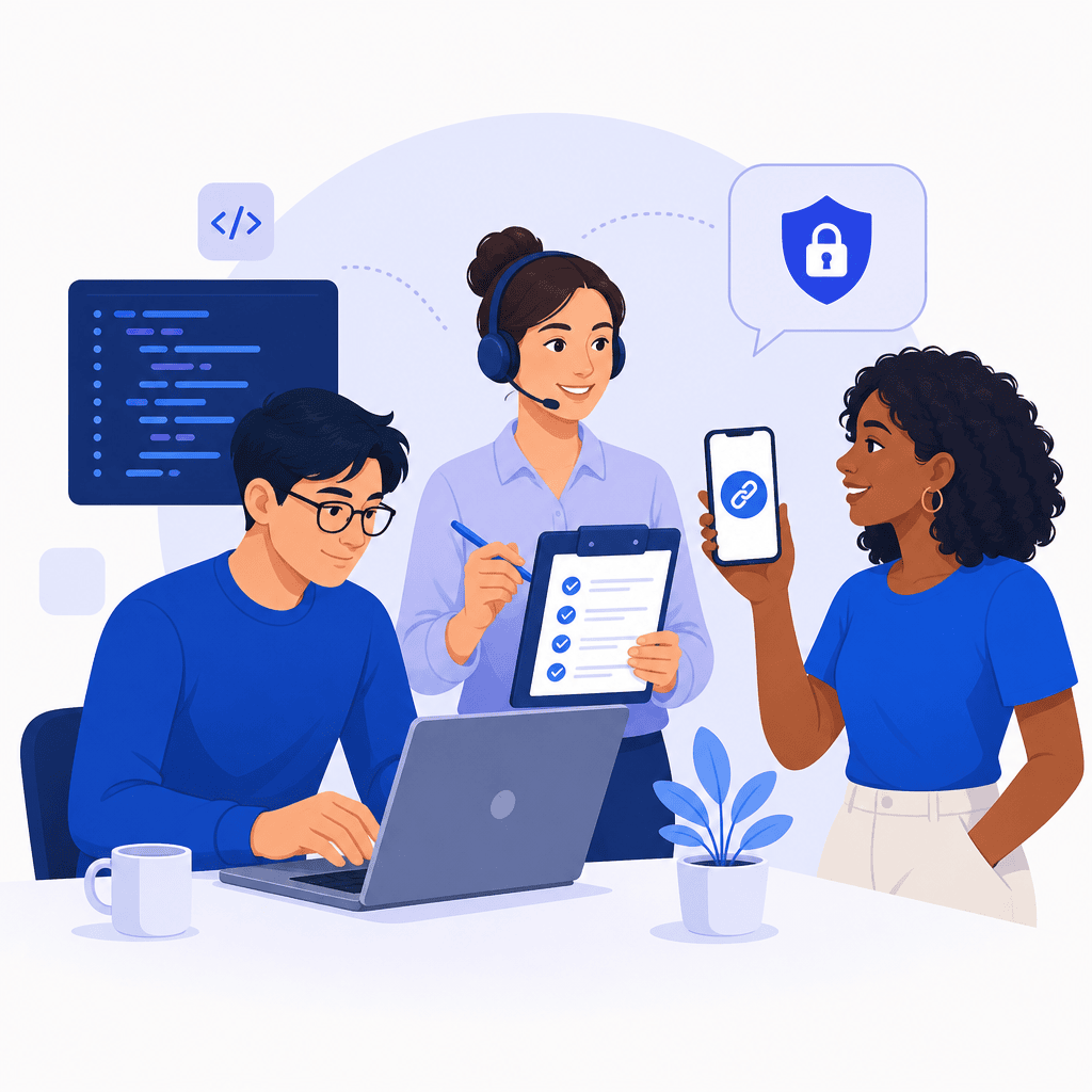 Illustration of developers, operators, and outbound roles using local encryption tools with no sign-up